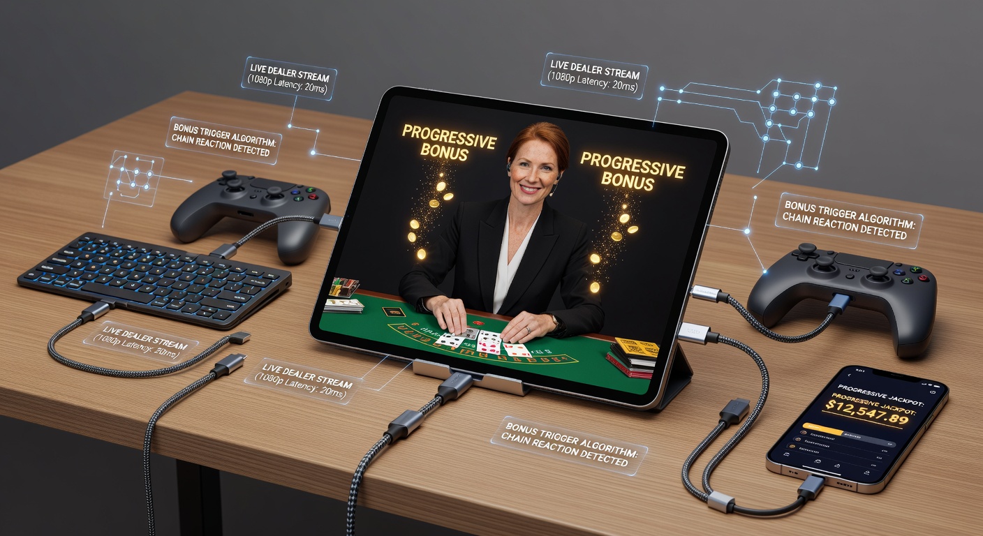 Mobile Schnittstelle zeigt gleichzeitige Live-Dealer-Ansicht und progressiven Jackpot-Zähler