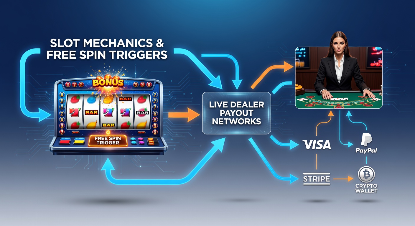 Illustration der Auszahlungsnetzwerke zwischen Slots, Live-Dealer-Tischen und Zahlungsplattformen